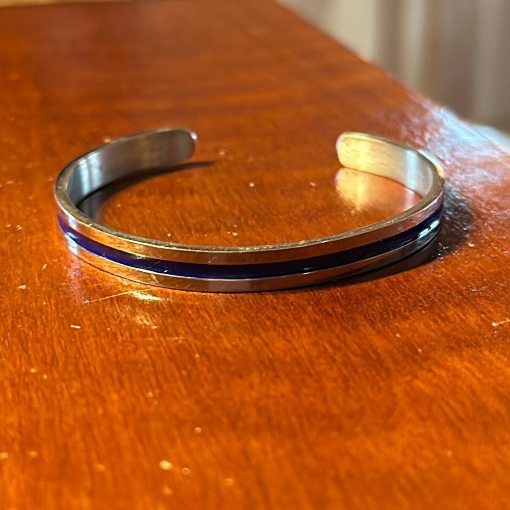 Thin Blue Line Silver Bracelet